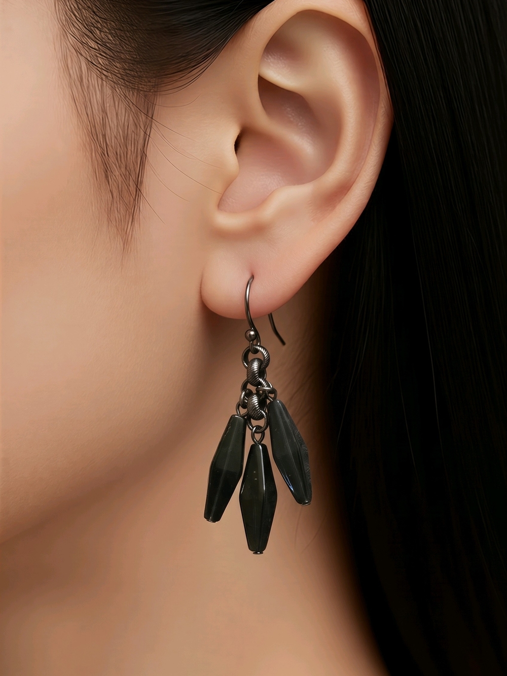 Boutique Black Dangle Faceted Bead Earrings